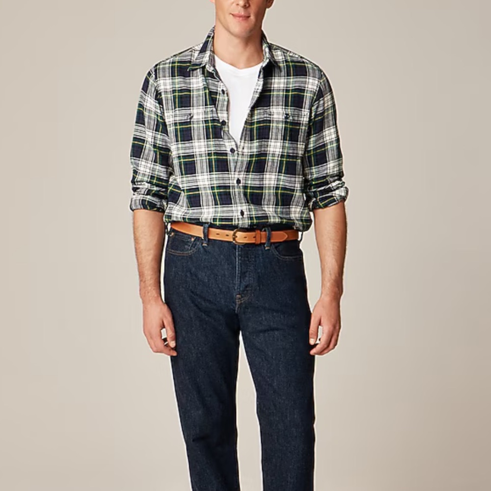 J. Crew Men's Blue and Green Plaid Shirt